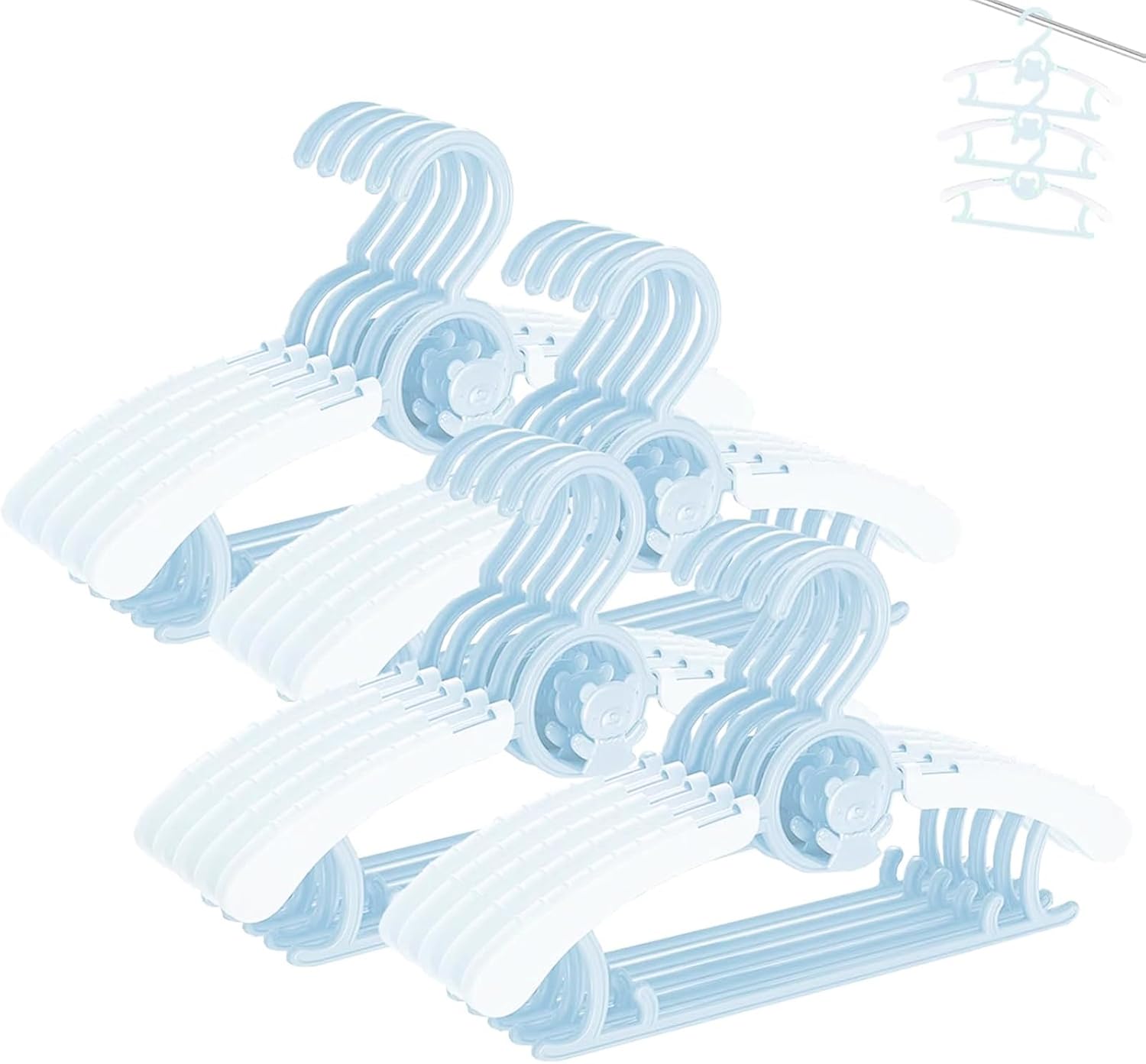 Kids Hangers 11"-14" Adjustable Plastic Baby Boy Hangers 20 Pack, Toddler Bear Hanger for Children's Clothes Sweaters, Infant Hangar for Closet with Non-Slip Shoulder Grooves & Pants Bar, Blue