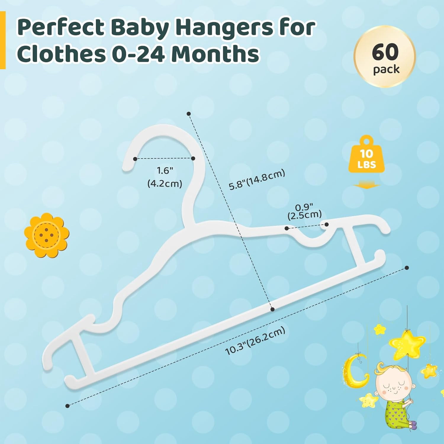Baby Hangers Kids Plastic Hangers for Closet Non-Slip Toddler Hanger for Infant Child Clothing, Small Children Hanger Ideal for Boys and Girls Closet Pants Coats Skirts - 60 Pack, White