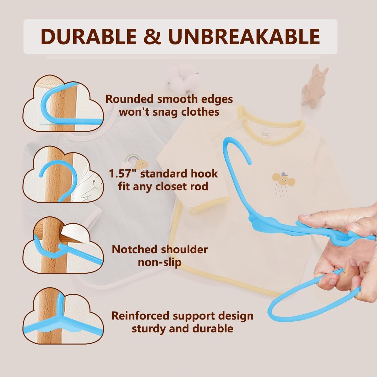 Baby Hangers for Closet 60 Pack Blue Plastic Kids Children's Clothes Hangers Non-Slip (Blue, 60)