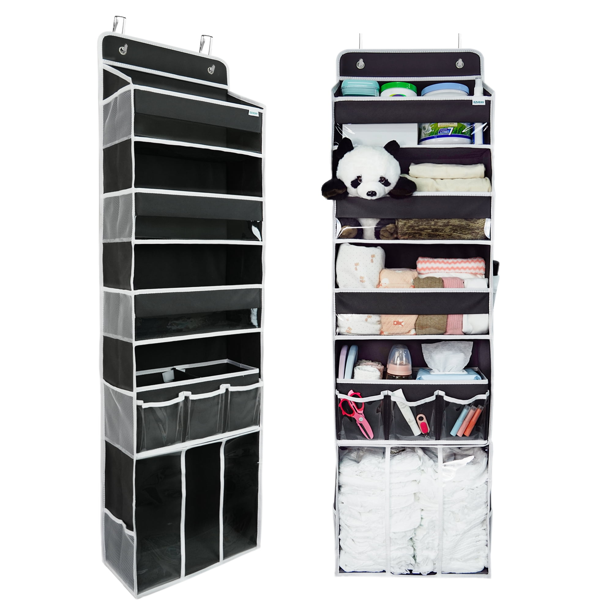 Baby Hanging Organizer 5-Shelf 10-Pockets Over-the-Door Organizer with Movable Diaper Caddy, Dark Gray,1 Pack.