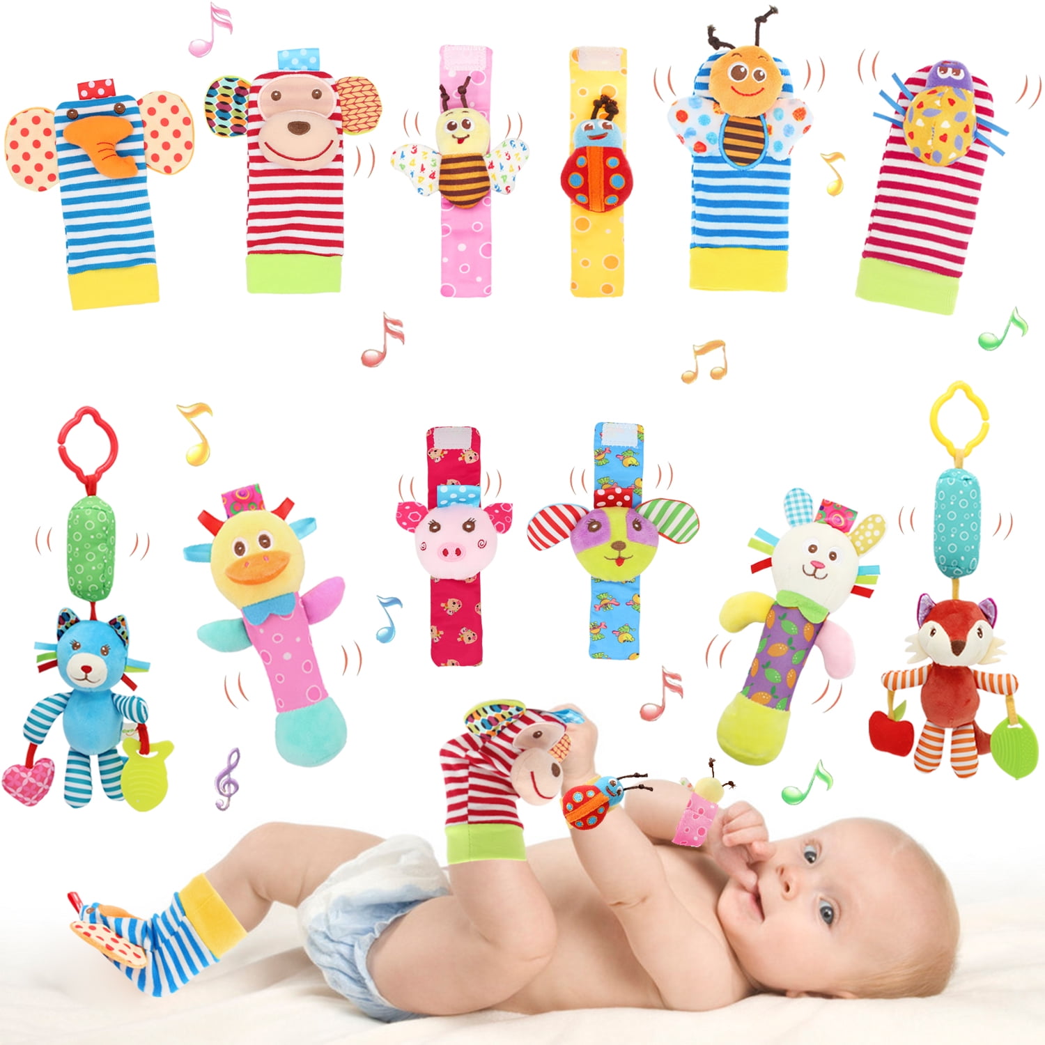 Baby Hanging Rattle, Wrist Rattles Foot Finder Rattle Sock, Hand and
