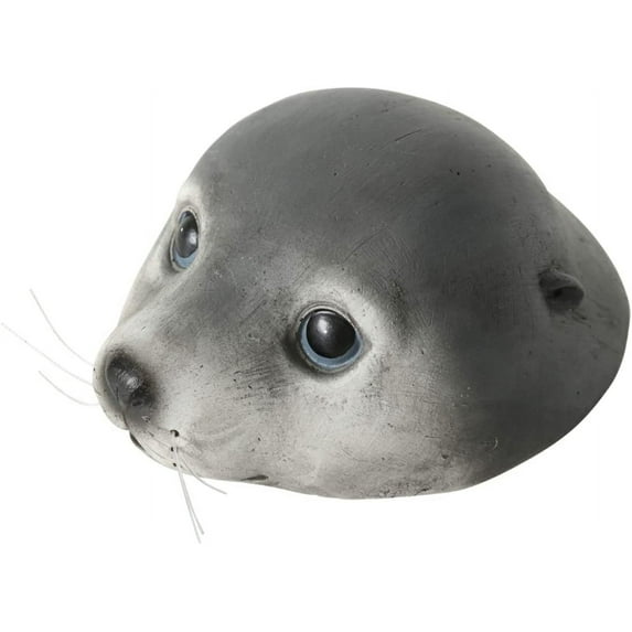 Baby Harbor Seal Pup Head, Floating Figurine, Grey, Sculptural and Painted Details, Whiskers, Grey, Black 6.25 Inches