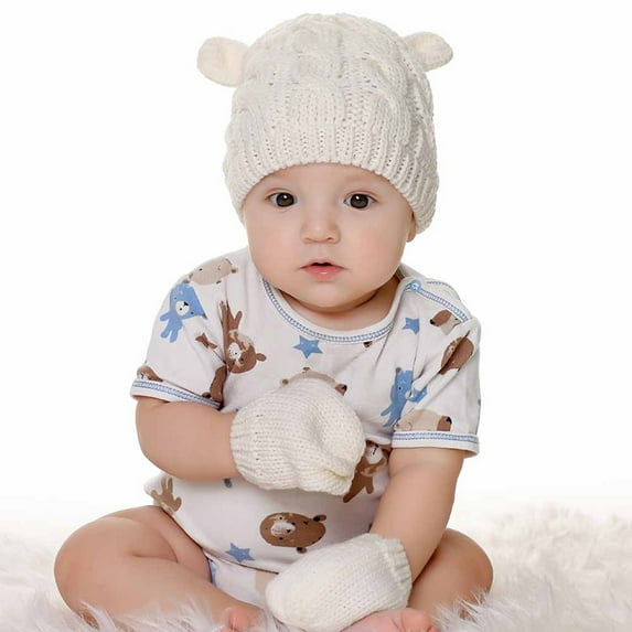 Baby Hat Glove Set Soft Newborn Mittens Baby Girl Boys Knitted Toddler Cap Infant Winter Beanie Mitten Sets
