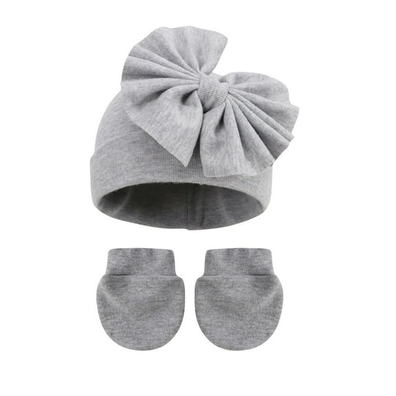 Baby Hat Gloves Sets Boys Girls Cotton Bow Cuffed Beanie Hat Mittens 2 Piece Infant Winter Warm Gift Set