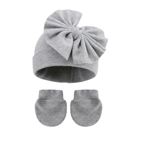 Baby Hat Gloves Sets Boys Girls Cotton Bow Cuffed Beanie Hat Mittens 2 Piece Infant Winter Warm Gift Set