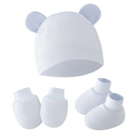 Baby Hat, Gloves and Socks Set Cotton Headwear Anti-grab Mittens and Foot Cover for Boys Girls