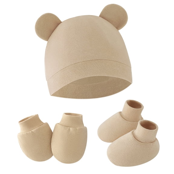 Baby Hat, Gloves and Socks Set Cotton Headwear Anti-grab Mittens and Foot Cover for Boys Girls