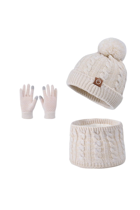 Baby Hat and Mitten Set Winter Unisex Kids Hat Scarf Gloves Set Printed Soft Lined Warm Neck Warmer Mittens Cold Weather Outdoor Activity Gear for Boys and Girls Beige 3 Years-10 Years