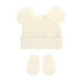 thumbnail image 1 of Baby Hat and Mittens Set, Knitted Winter Beanie with Double Pompoms, Newborn Toddler Ear Flap Hat, Soft Stretch Baby Winter Set for Boys and Girls, Infant Cold Weather Set Pink, 1 of 3