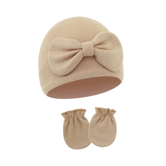 Baby Hat Newborns Headwear Hospital Hat Sweet Bowknot Decoration with Scratch Proof Gloves for 2025 Spring Fall