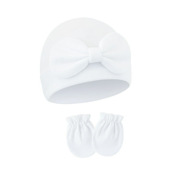 Baby Hat Newborns Headwear Hospital Hat Sweet Bowknot Decoration with Scratch Proof Gloves for 2025 Spring Fall
