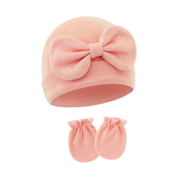 Baby Hat Newborns Headwear Hospital Hat Sweet Bowknot Decoration with Scratch Proof Gloves for 2025 Spring Fall