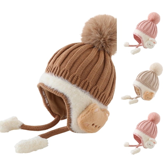 Baby Hat Winter Knitted with Ear Adorable Animal Design Cozy Lined Cap for Boys Girls Winter Work Hats for Men