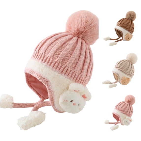 Baby Hat Winter Knitted with Ear Adorable Animal Design Cozy Lined Cap for Boys Girls Winter Work Hats for Men