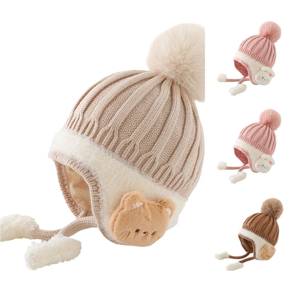 Baby Hat Winter Knitted with Ear Adorable Animal Design Cozy Lined Cap for Boys Girls Winter Work Hats for Men