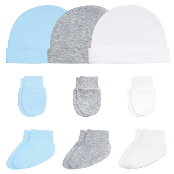 Baby Hat and Mitten Set with Newborn Socks 3 Complete Baby Caps Gloves Socks Sets for 0-6 Months Girls Boys