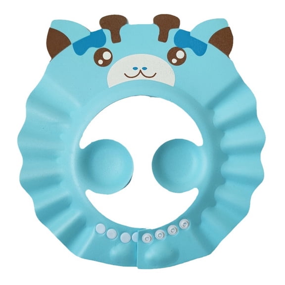 Baby Hats Cartoon Print Adjustable Waterproof Shampoo Shield Cap Visor for Bath Time Sky Blue