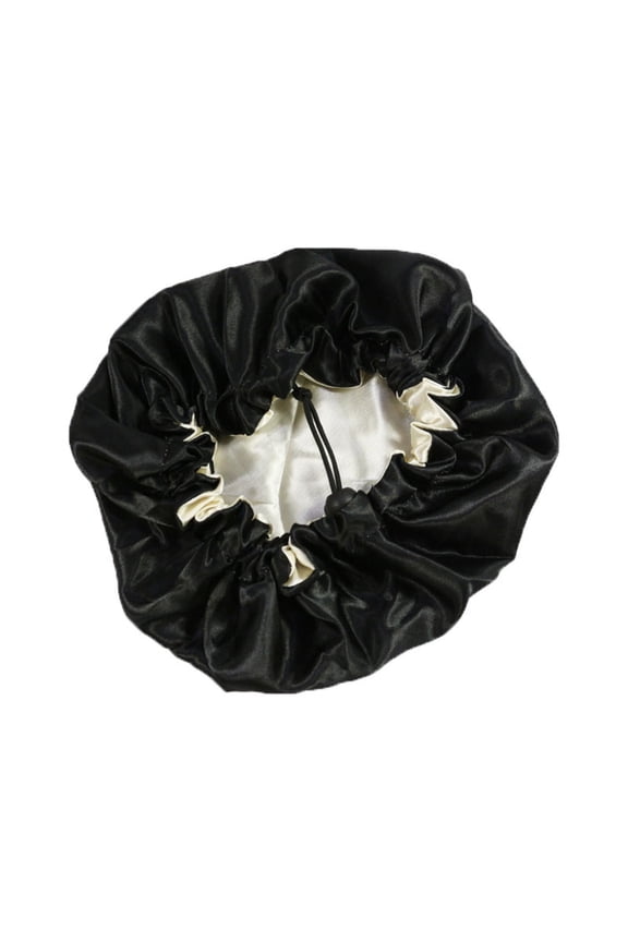 Baby Hats Kids Adjustable Double Layer Natural Bonnet Hair Sleeping Satin Cap Black One Size