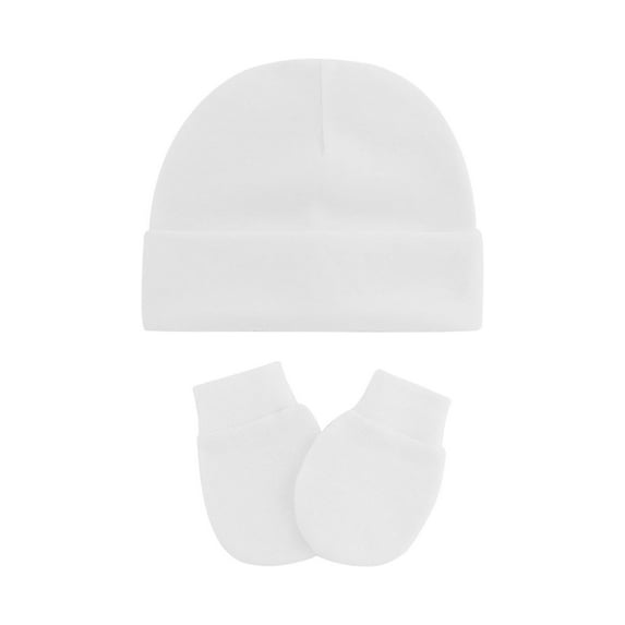 Baby Hats Mittens Set Newborn Cute Cotton Cap Baby No Scratch Gloves for Infants white 0-6 Months