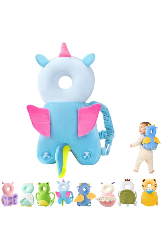 Baby Head Protector Backpack,Blue Dinosaur Toddler Pillow Backpack with Adjustable Shoulder Straps,Soft PP Cotton Back Cushion for Crawling Sitting and Supervised Daily Use for 6-24M+