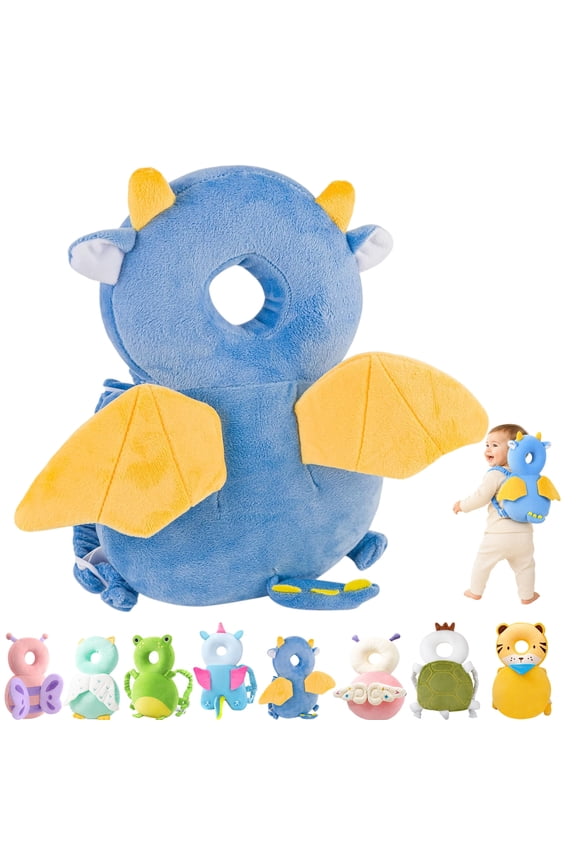 Baby Head Protector Backpack,Blue Dinosaur Toddler Pillow Backpack with Adjustable Shoulder Straps,Soft PP Cotton Back Cushion for Crawling Sitting and Supervised Daily Use for 6-24M+