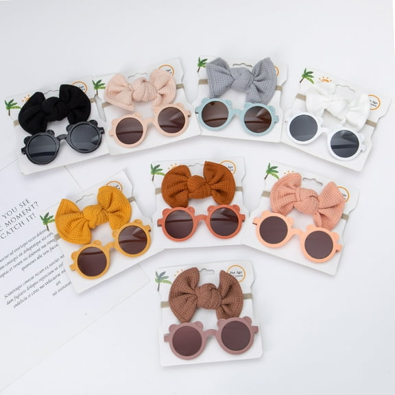 Baby Headbands Bows Girls Hair Bows Elastic Soft Nylon Hairbands Baby Girl Bows with Baby Sunglasses Set Newborn Headbands Hair Accessories for Infants Toddlers Kids