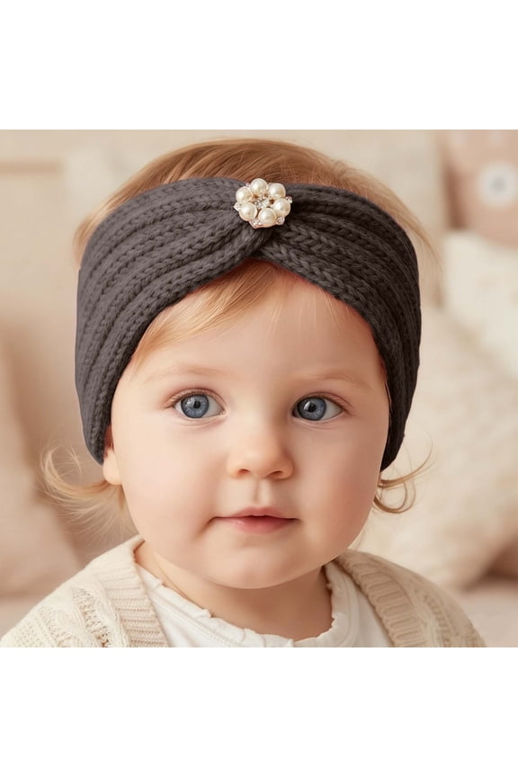 Baby Headbands for Kids Winter Knitted Ear Warmer Head Wrap with Cozy Lined Elastic Bandana for Cold Weather Girls and Boys, Grey