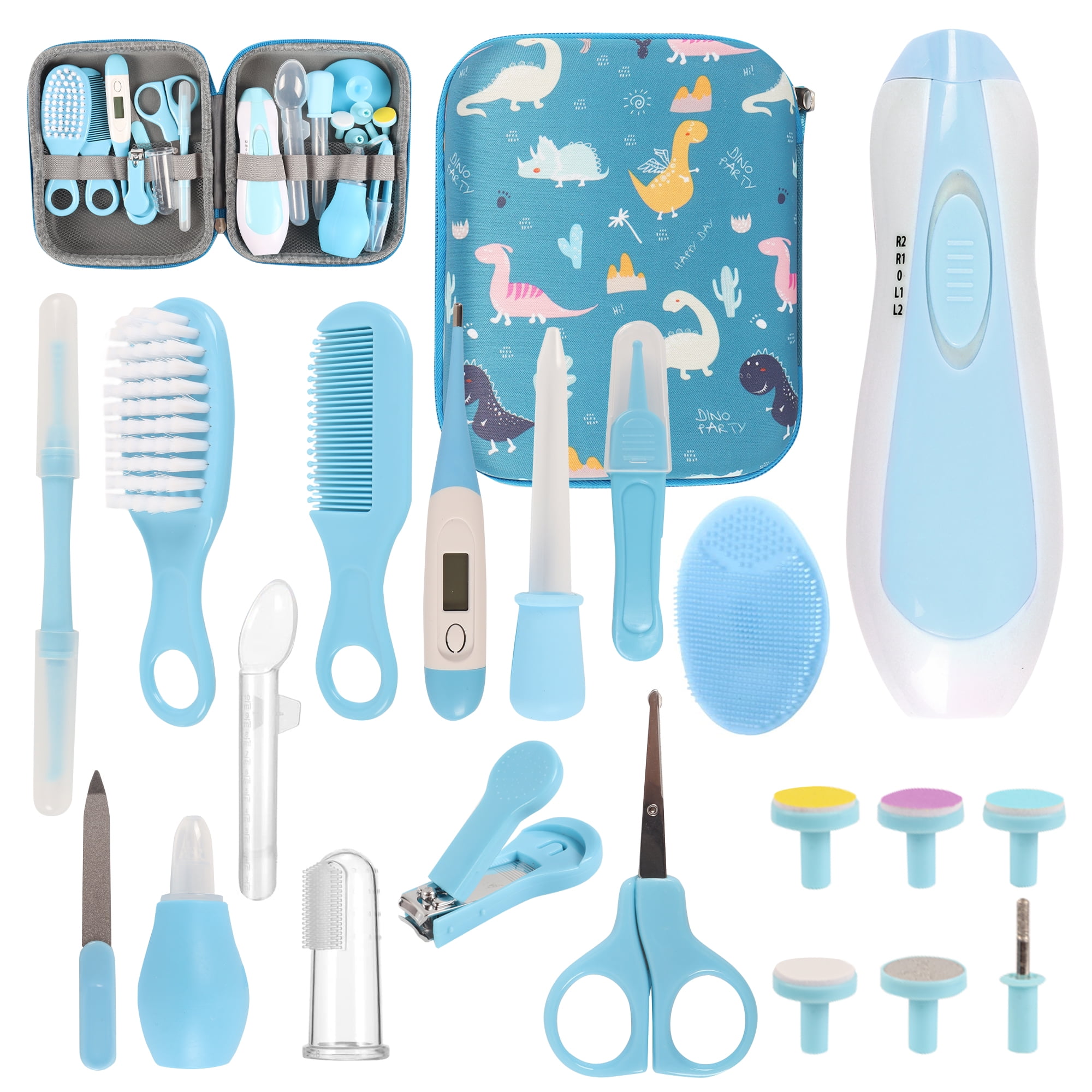 20-in-1 Baby Grooming & Healthcare Kit with Electric Nail Trimmer, Hair Brush Comb - Blue