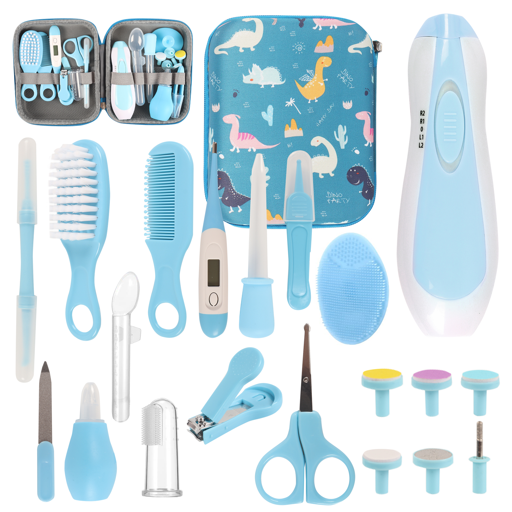 Baby Healthcare and Grooming Kit,20 in 1 Electric Safety Nail Trimmer Baby Nursery Set Newborn Nursery Health Care Set with Hair Brush Comb for Infant Toddlers Kids Baby Shower Gifts-Blue - image 1 of 7