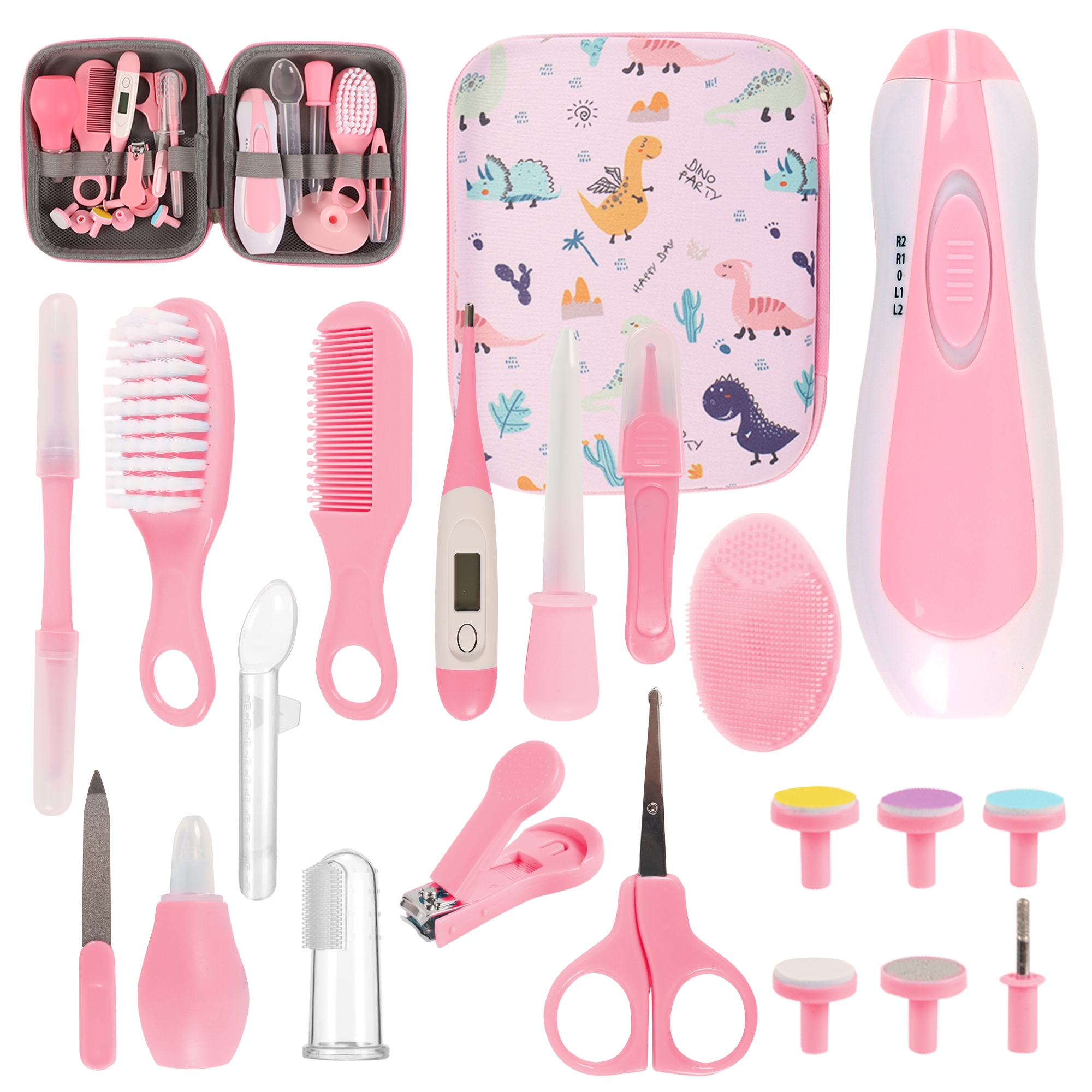 Baby Healthcare and Grooming Kit,20 in 1 Electric Safety Nail Trimmer Baby Nursery Set Newborn Nursery Health Care Set with Hair Brush Comb for Infant Toddlers Kids Baby Shower Gifts-Pink - image 1 of 7