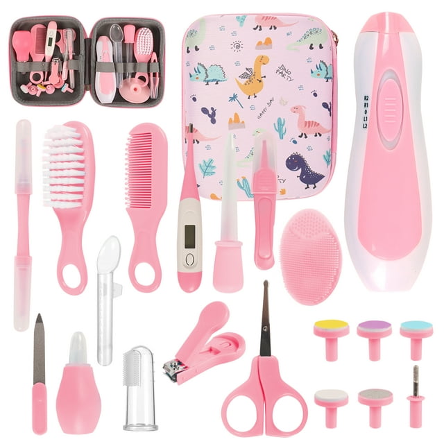 Baby Healthcare and Grooming Kit,20 in 1 Electric Safety Nail Trimmer Baby Nursery Set Newborn Nursery Health Care Set with Hair Brush Comb for Infant Toddlers Kids Baby Shower Gifts-Pink