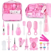 Baby Healthcare and Grooming Kit, 25 in 1 Baby Electric Nail Trimmer Set Newborn Nursery Health Care Set for Newborn Infant Toddlers Baby Boys Girls Kids Haircut Tools,Pink Baby Grooming kit