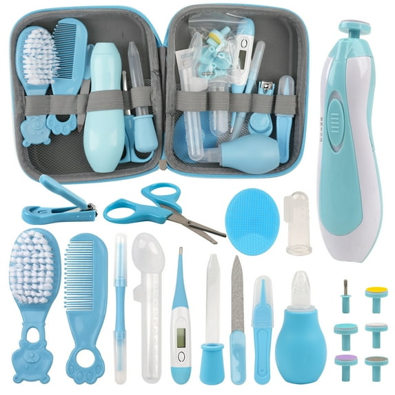 Baby Healthcare and Grooming Kit, Electric Safety Nail Trimmer Baby Nursery Kit, Newborn Care Kits with Hair Brush Comb for Newborn Infant Toddlers Baby Boys Girls Kids,Baby Shower Gifts, Blue