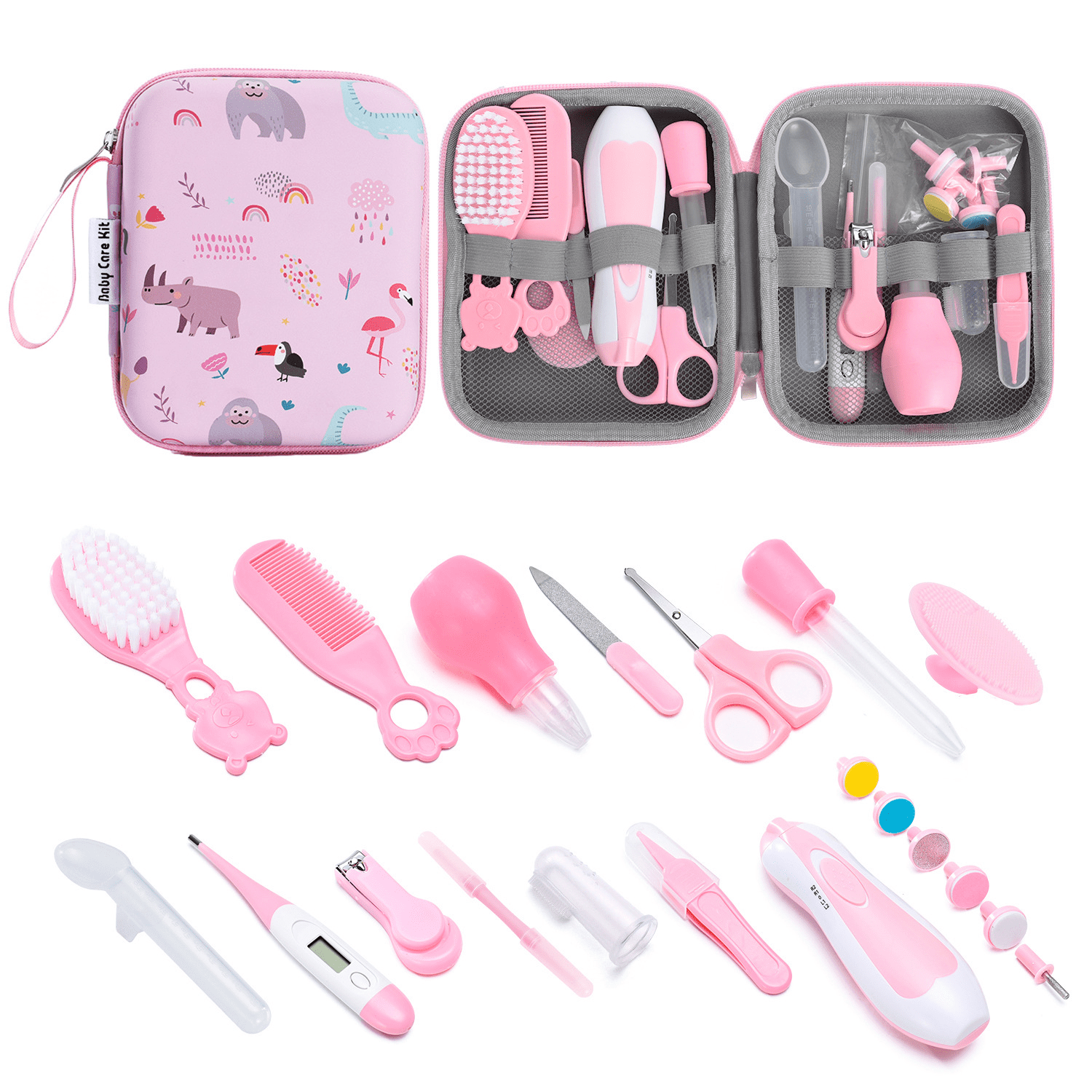 Baby Healthcare and Grooming Kit, Electric Safety Nail Trimmer Baby Nursery Kit, Newborn Care Kits with Hair Brush Comb for Newborn Infant Toddlers Baby Boys Girls Kids,Baby Shower Gifts, Pink