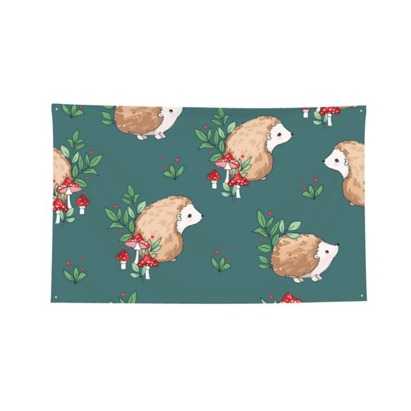 Baby Hedgehog Mushroom Four Hole Decorated Banner Flag for Garden Yard Home Decoration Indoor Outdoor 2x3 Ft