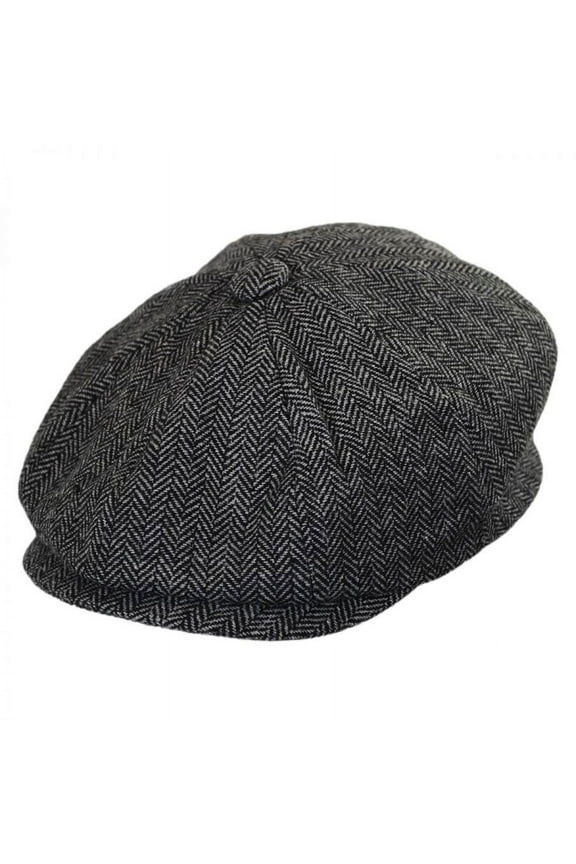 Baby Herringbone Wool Blend Newsboy Cap - 44cm (6-12 M) - Charcoal