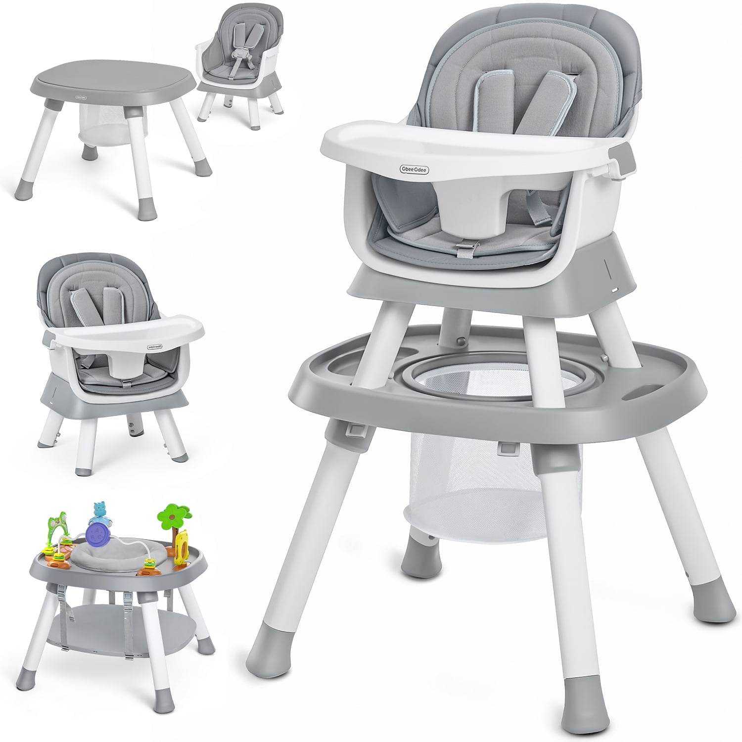 Babyomi Baby High Chair, 15-in-1 Convertible Highchair, Booster Seats with Tray and Activity Center, Easy Clean, Grey