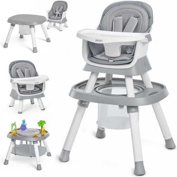 Baby High Chair, 15 in 1 Convertible Highchair for Babies & Toddlers, Booster Seats with Tray, High Chairs with Baby Activity Center (Grey)