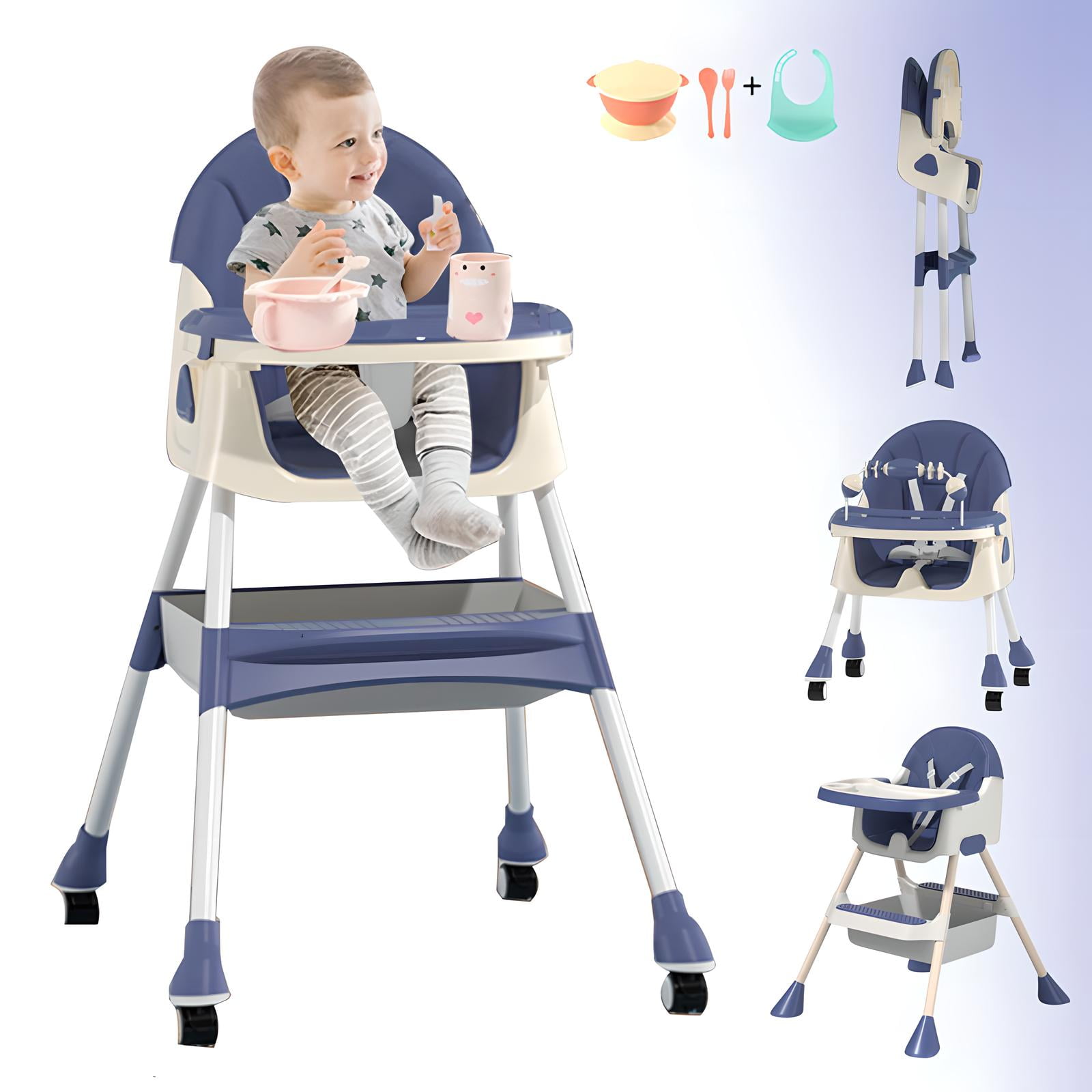 Baby High Chair, 4 in 1 Foldable Toddler Infant Dining Feeding