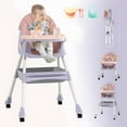 thumbnail image 1 of Baby High Chair, 4 in 1 Foldable Toddler Infant Dining Feeding Highchair with Five-Point Harness Dining Plate & Toy Rack, Purple, 1 of 10