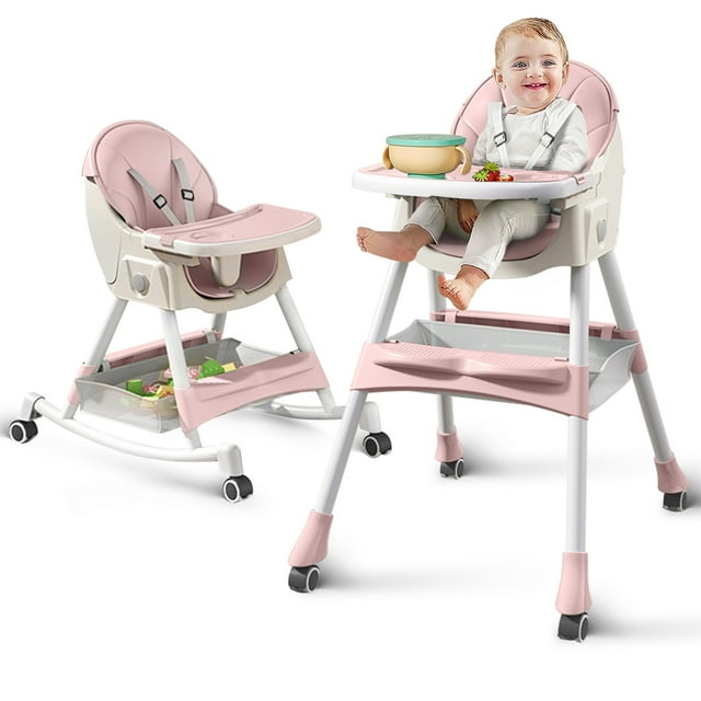 Baby High Chair, HDJ Folding High Chair with Detachable Double Tray