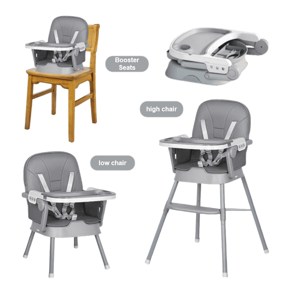 Baby High Chairs & Baby Portable Folding Dining Chairs with Adjustable Double Tray for 6 Months to 3 Years,Convertible,PU leather,Unisex,Grey