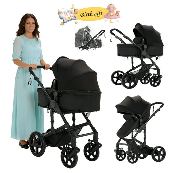 Baby High-View Stroller, Portable Baby Carriage,Baby Pushchair with Spacious Storage Basket for 0-36 Months,Black