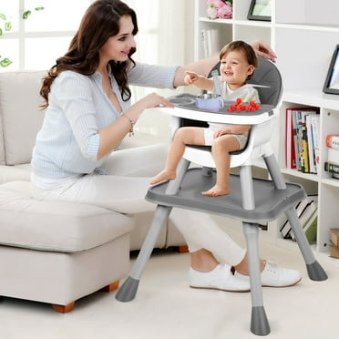 Baby Highchair, 6 in 1 High Chair for Babies and Toddlers, Height Adjustable Children Dining Chair, Kids Learning Table, Building Block Table, Baby Eating Chair with Removable Dish (Grey)-1 Set