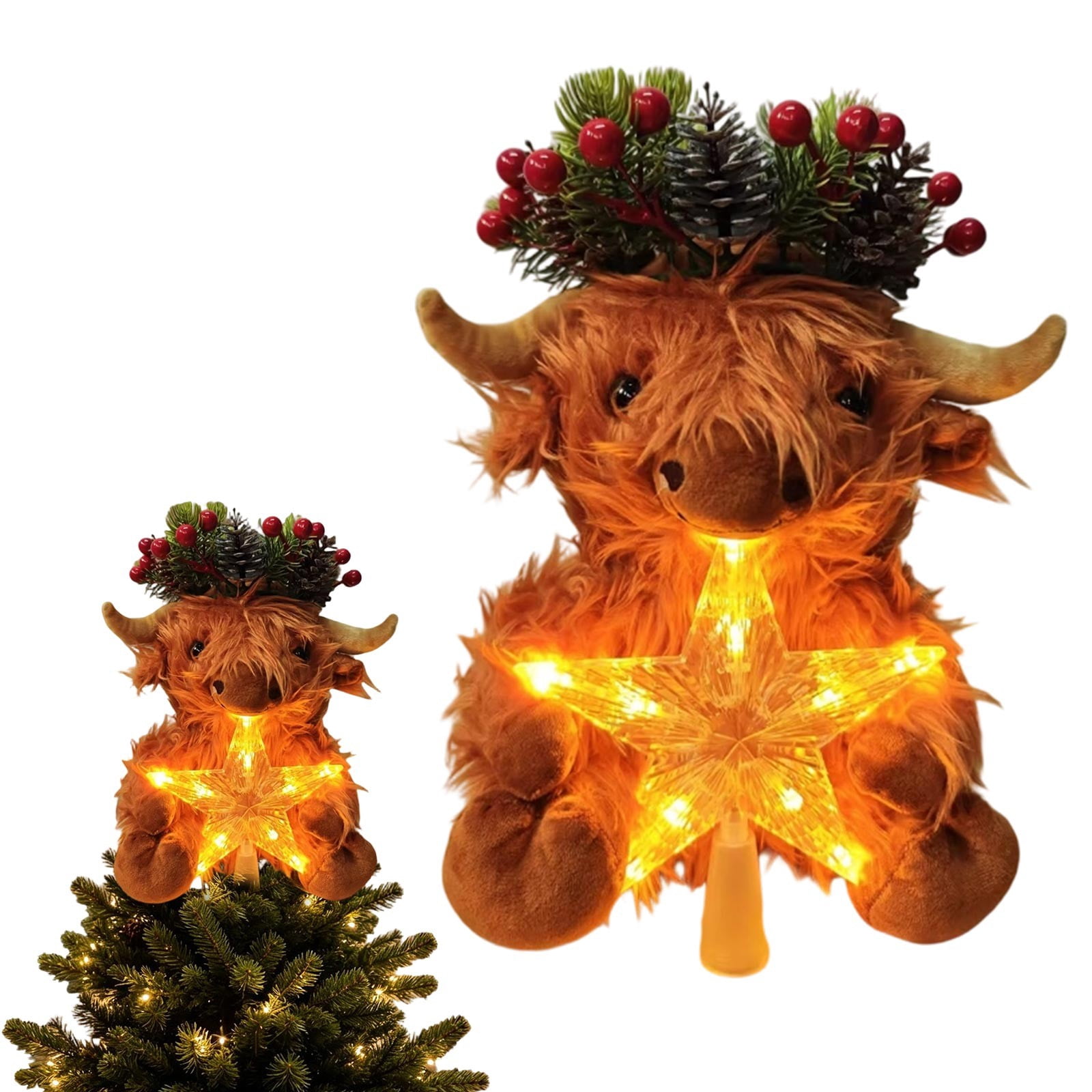 Baby Highland Cow Glowing Star Christmas Tree Topper, 13x8.66 inch ...
