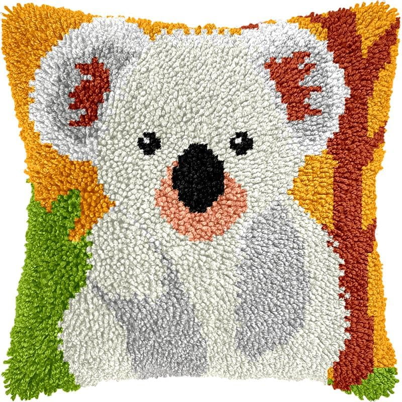 Baby Highland Cow Latch Hook Pillow Kits Cushion Pillowcase with Pattern Printed Canvas Sofa Hooking Pillows Crafts Embroidery Latch Hooking Crochet Kits 17x17 inch(173)