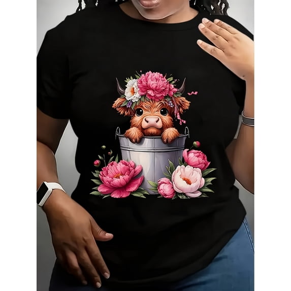 Baby Highland Cow T-Shirt Floral Cowgirl Tee With Peonies Spring Farm Lover Gift Top