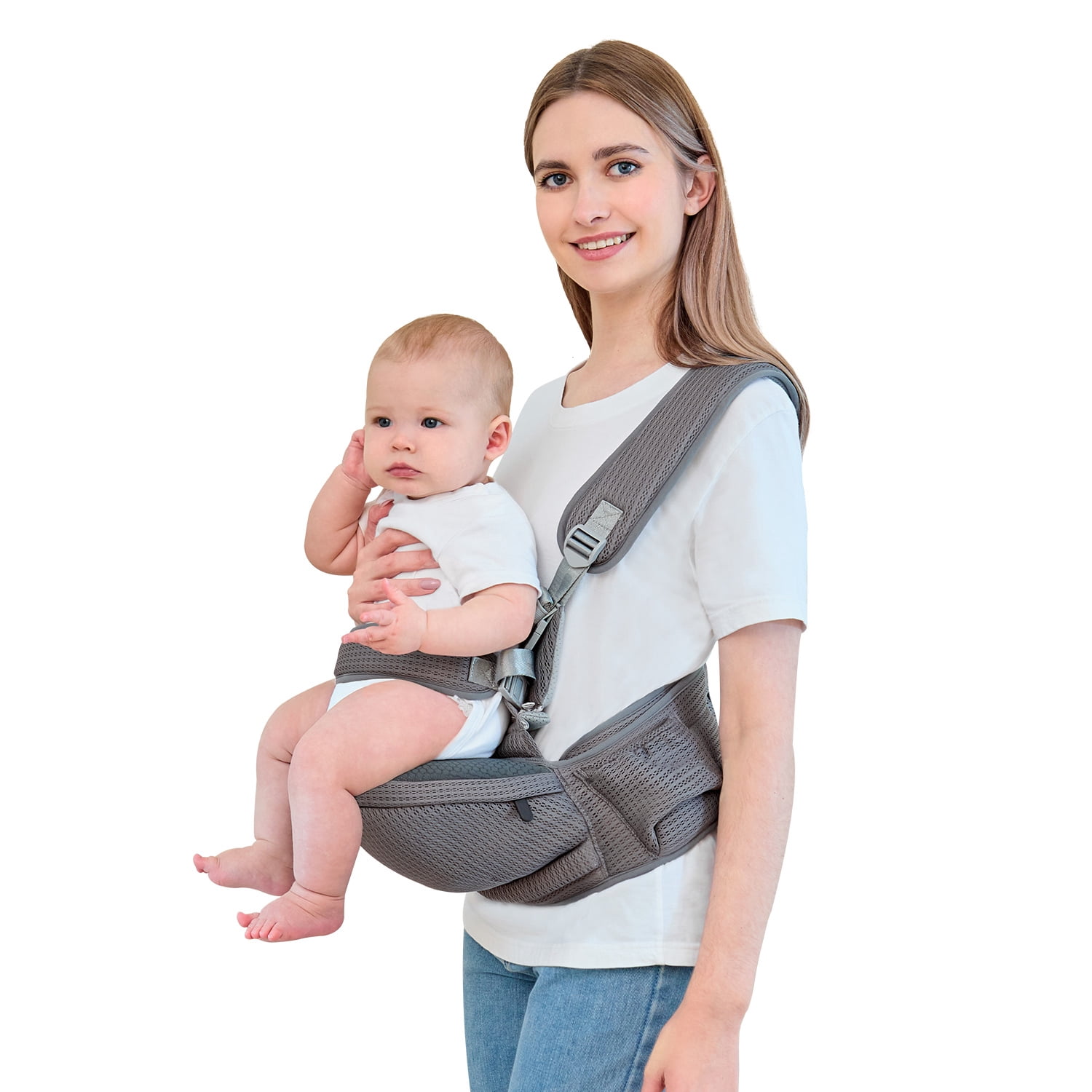 Baby Hip Carrier - Hip Carrier for Baby with Baby Safety Strap - Toddler Carrier 7-45 lbs - Ergonomic Infant Holder Baby Carrier with Hip Seat Large Capacity Pockets