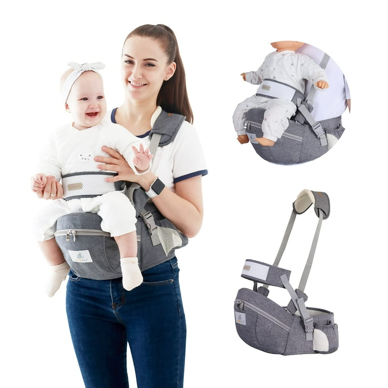 Dark Grey Baby Hip Seat Carrier with Adjustable Strap, Buckle