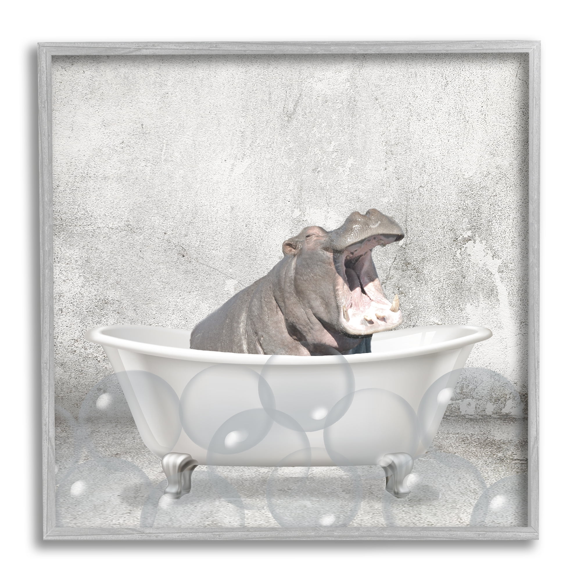 Baby Hippo Bath Time Cute Animal Design 24 in x 24 in Framed Painting Art Print, by Stupell Home Décor